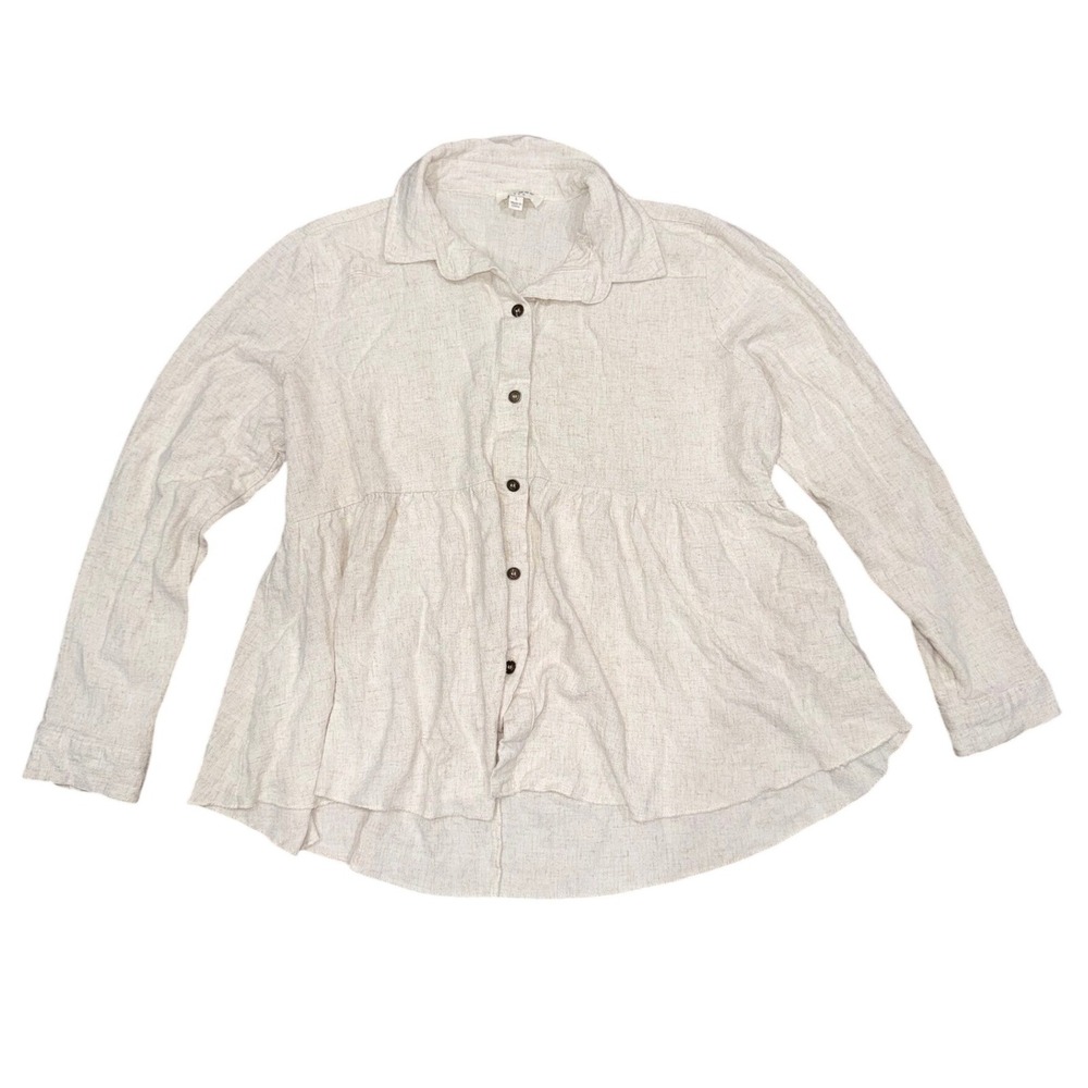 Umgee USA Women's Beige Linen‎ Blend Peasant Tunic Shirt Size L